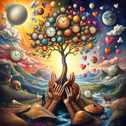 A surreal abstract masterpiece inspired by the works of Salvador Dalí, depicting a world embodying unity, peace, love, understanding, compassion, and respect for all