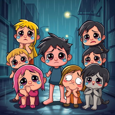 Emotional Sad Animation Characters | Expressive AI Art Collection