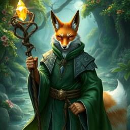 A striking Fox Man Priest, embodying the essence of a mystical fantasy realm