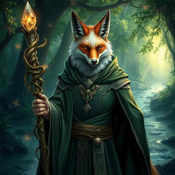 A striking Fox Man Priest, embodying the essence of a mystical fantasy realm