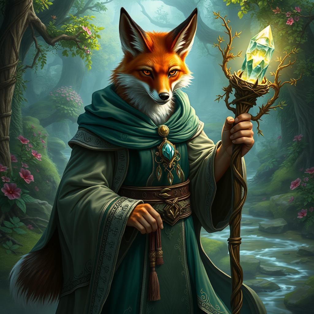 A striking Fox Man Priest, embodying the essence of a mystical fantasy realm