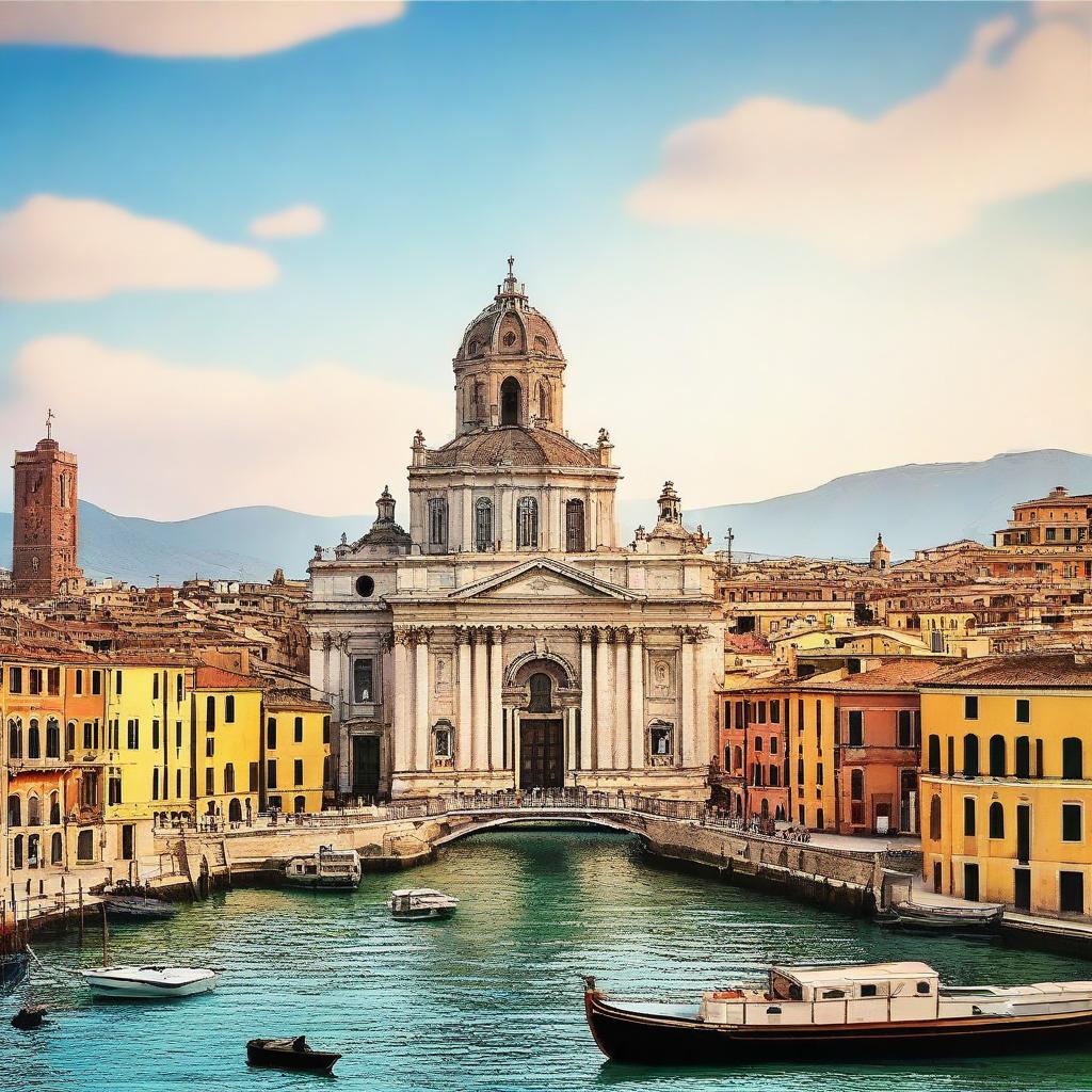 Create a composition portraying Italy's recognizable landmarks, culture, or environment.