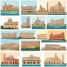 Create a composition portraying Italy's recognizable landmarks, culture, or environment.