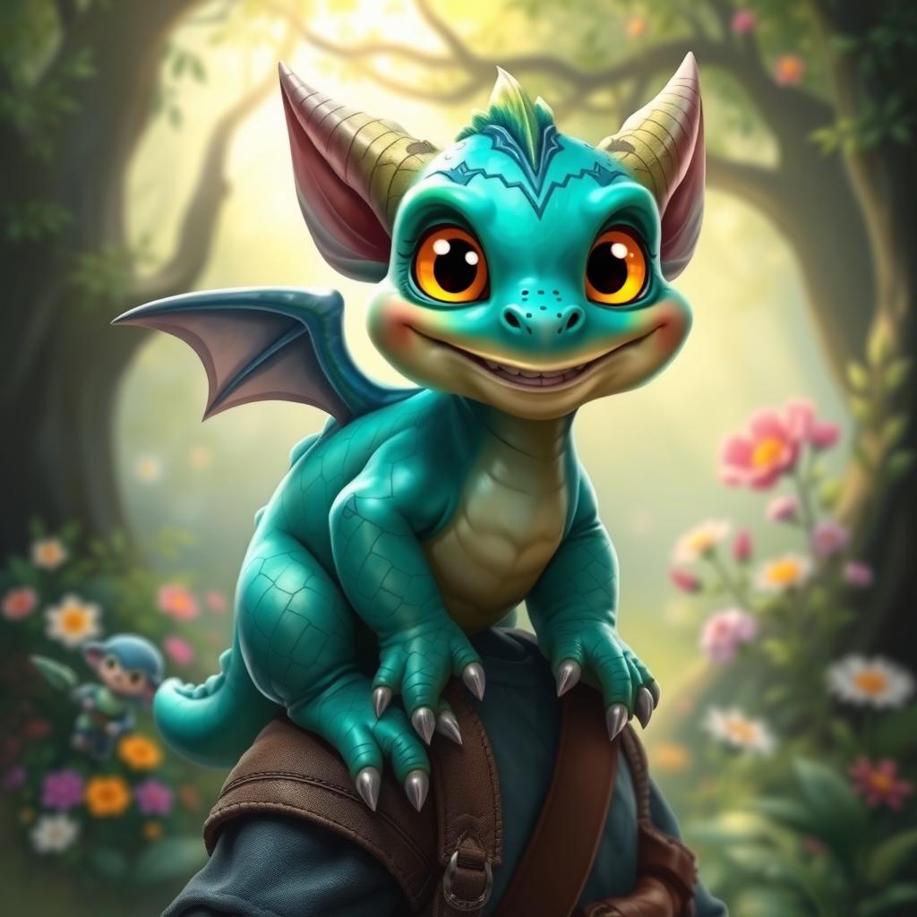 A charming dragon kobold companion, featuring characteristics of both a dragon and a kobold