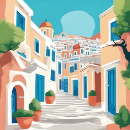 Create a vibrant and engaging illustration showcasing Greece's unique architecture, landscapes, and culture.