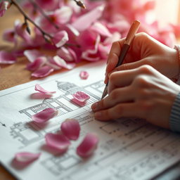 A close-up view of a hand skillfully sketching a detailed building plan on a sheet of paper