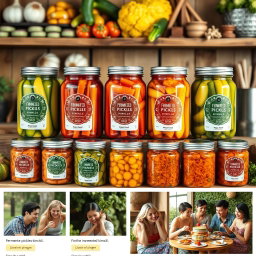 A vibrant and appealing online store display featuring an array of fermented pickles and kimchi