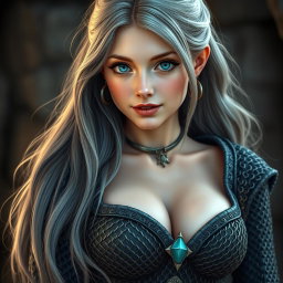 A realistic portrait of a busty, innocent, delicate, and beautiful cleric of the life domain