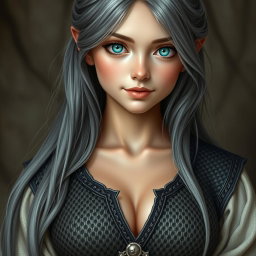 A realistic portrait of a busty, innocent, delicate, and beautiful cleric of the life domain