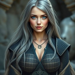 A realistic portrait of a busty, innocent, delicate, and beautiful cleric of the life domain