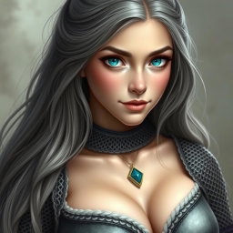 A realistic portrait of a busty, innocent, delicate, and beautiful cleric of the life domain