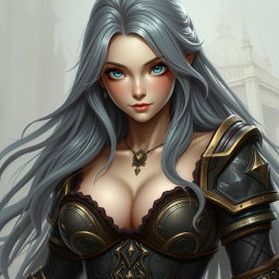 A realistic portrait of a busty, innocent, and delicate yet athletic cleric of the life domain