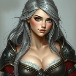 A realistic portrait of a busty, innocent, and delicate yet athletic cleric of the life domain