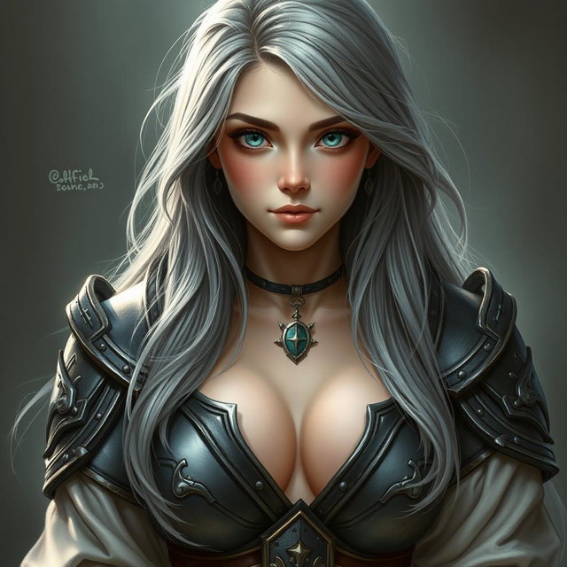 A realistic portrait of a busty, innocent, and delicate yet athletic cleric of the life domain