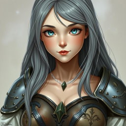 A realistic depiction of a busty, innocent, and delicate cleric of the life domain