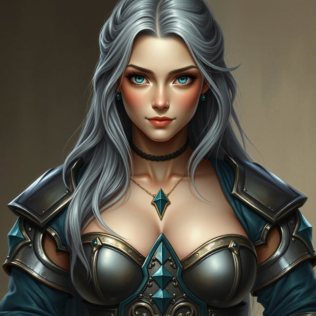 A realistic depiction of a busty, innocent, and delicate cleric of the life domain