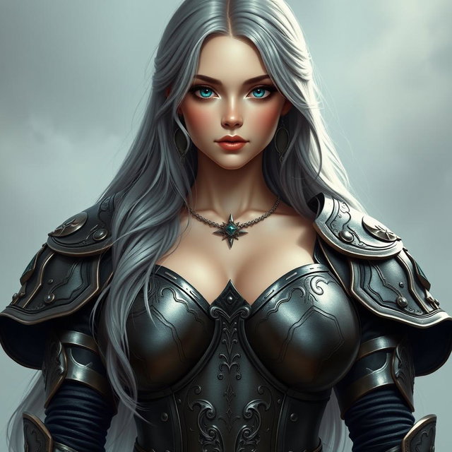 A realistic photo of a busty, delicate yet athletic cleric girl