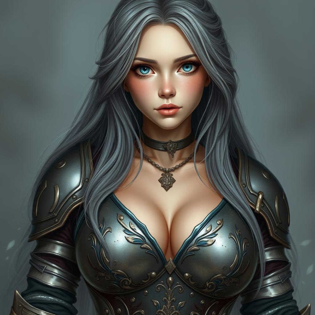A realistic photo of a busty, delicate yet athletic cleric girl