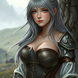 A realistic photo of a busty, delicate yet athletic cleric girl, embodying a shy and sexy demeanor