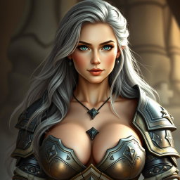A realistic, stunning photograph of a busty, delicate yet athletic, shy and sexy female cleric