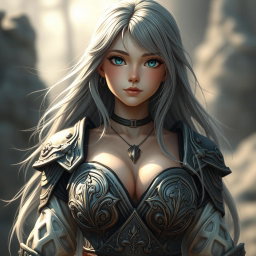 A realistic photo of a busty, delicate yet athletic cleric girl