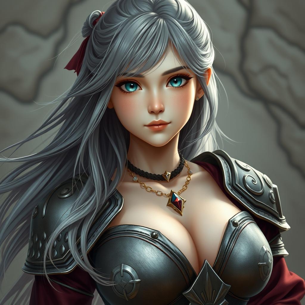 A realistic photo of a busty, delicate yet athletic cleric girl