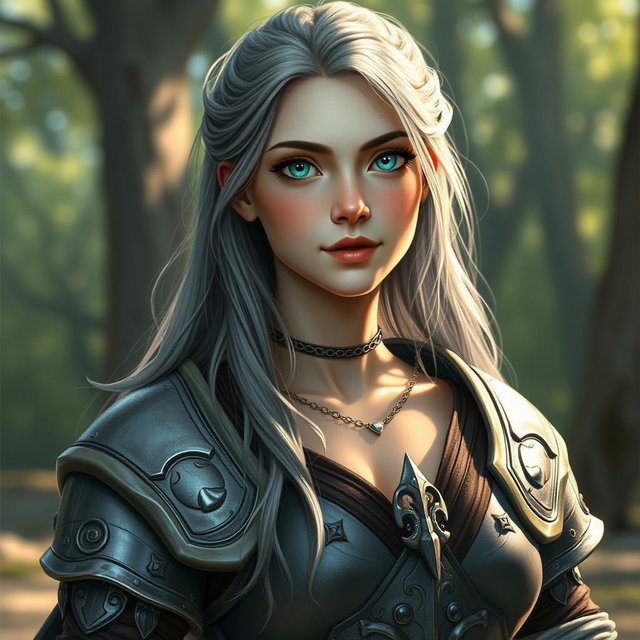 A realistic portrait of a delicate yet athletic female cleric with a shy demeanor