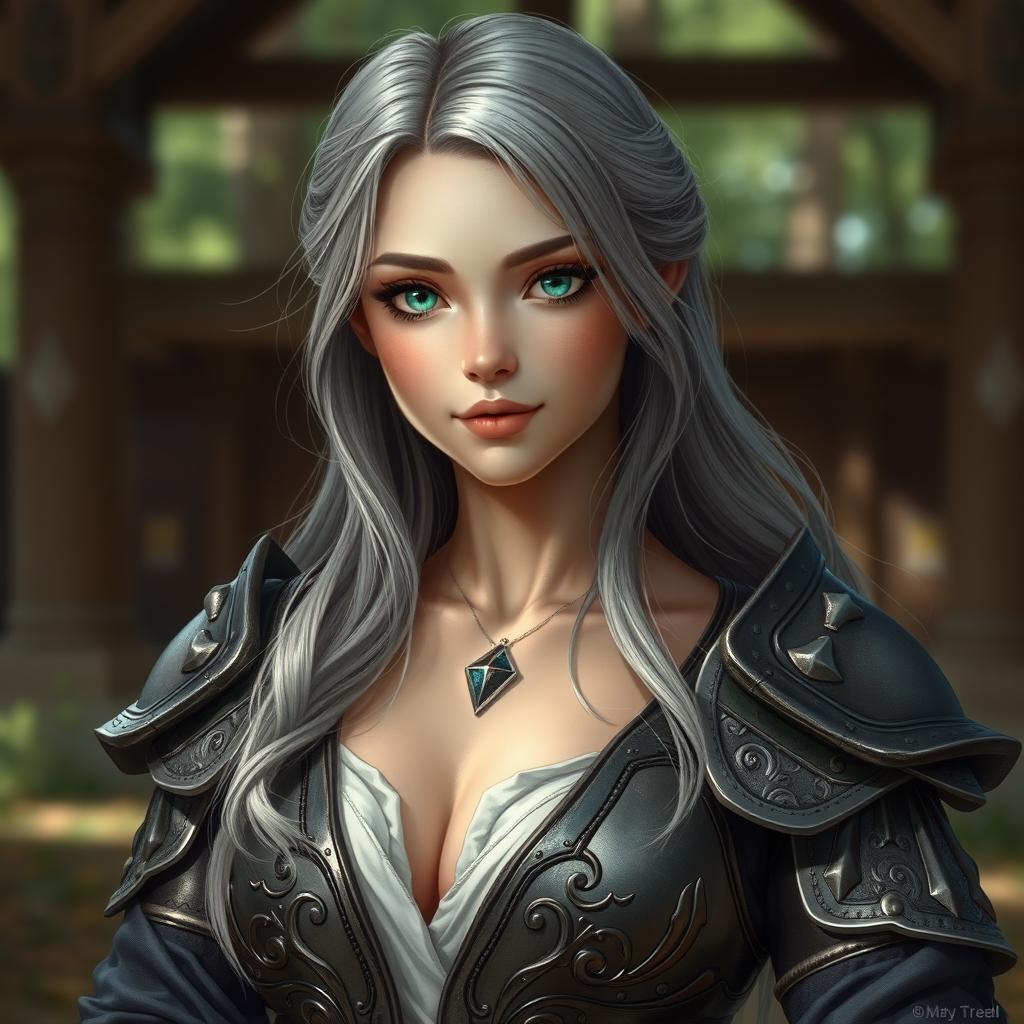 A realistic portrait of a delicate yet athletic female cleric with a shy demeanor
