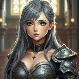A realistic portrait of a delicate yet athletic cleric girl with a shy demeanor