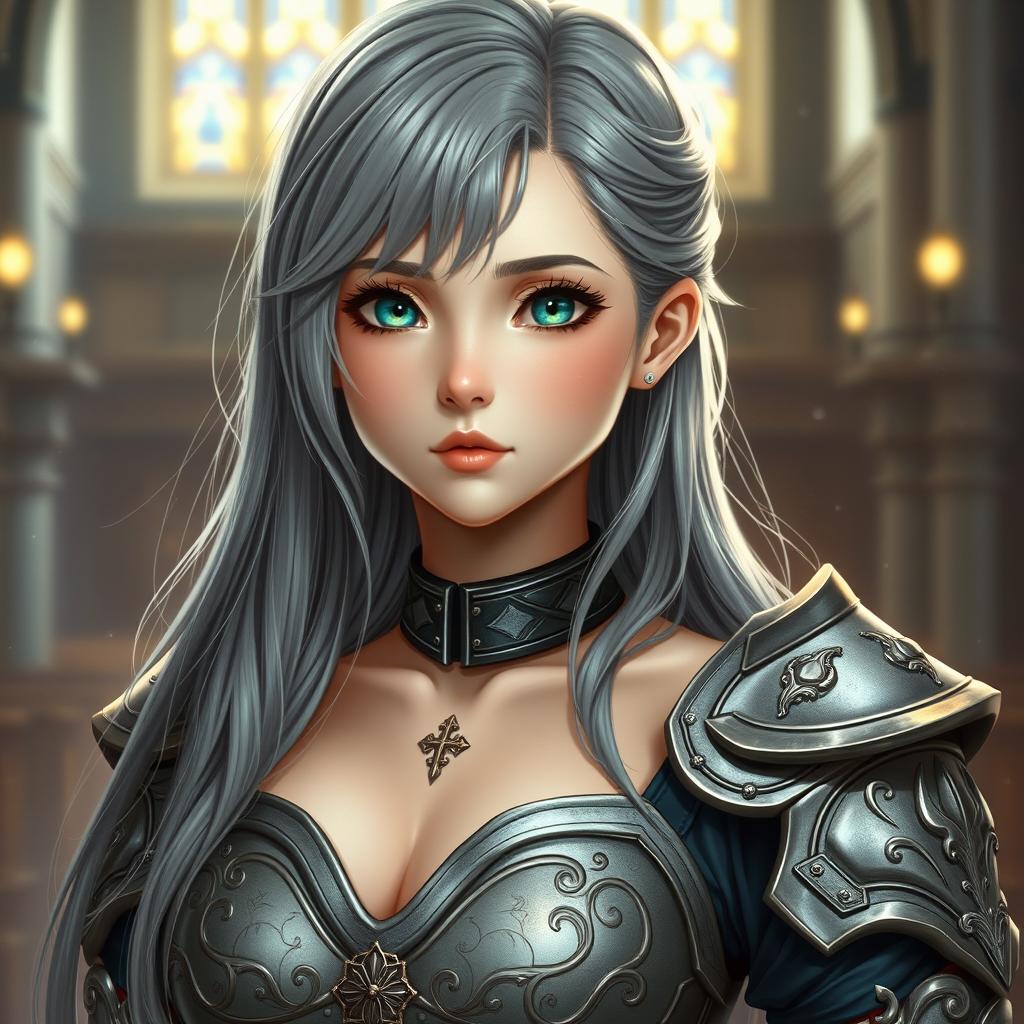 A realistic portrait of a delicate yet athletic cleric girl with a shy demeanor