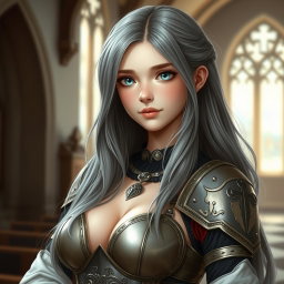 A realistic portrait of a delicate yet athletic cleric girl with a shy demeanor