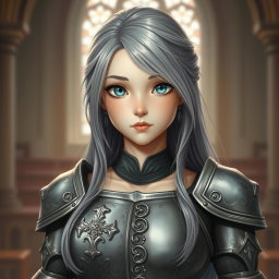 A realistic portrait of a delicate yet athletic cleric girl with a shy demeanor