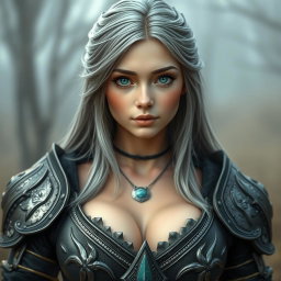 A real-life photograph of a delicate yet athletic cleric girl with large beautiful natural breasts, showcasing her kind and rounded face