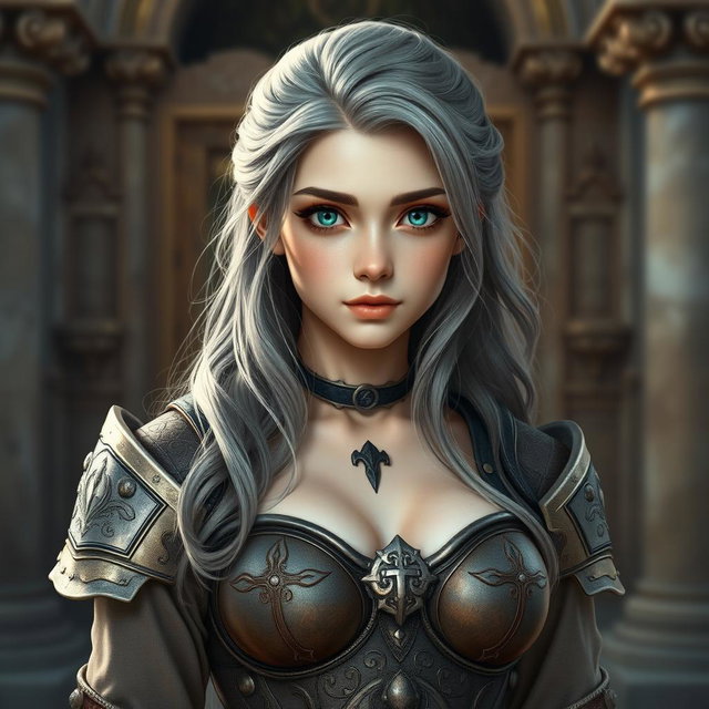 A photo-realistic image of a delicate yet athletic young cleric girl