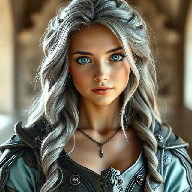 A real-life photo of a delicate yet athletic cleric girl