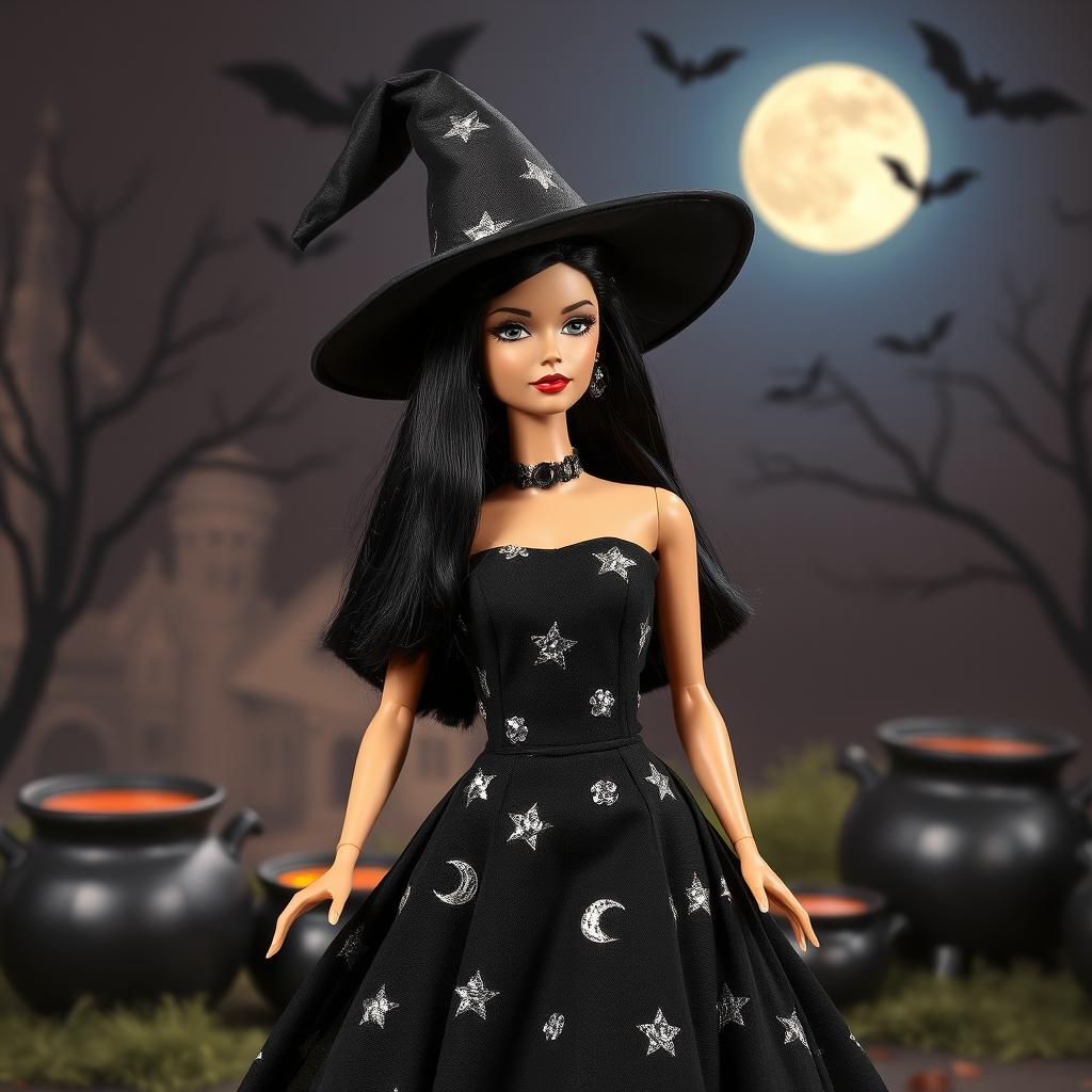 A 1960s themed Barbie doll with a witch aesthetic