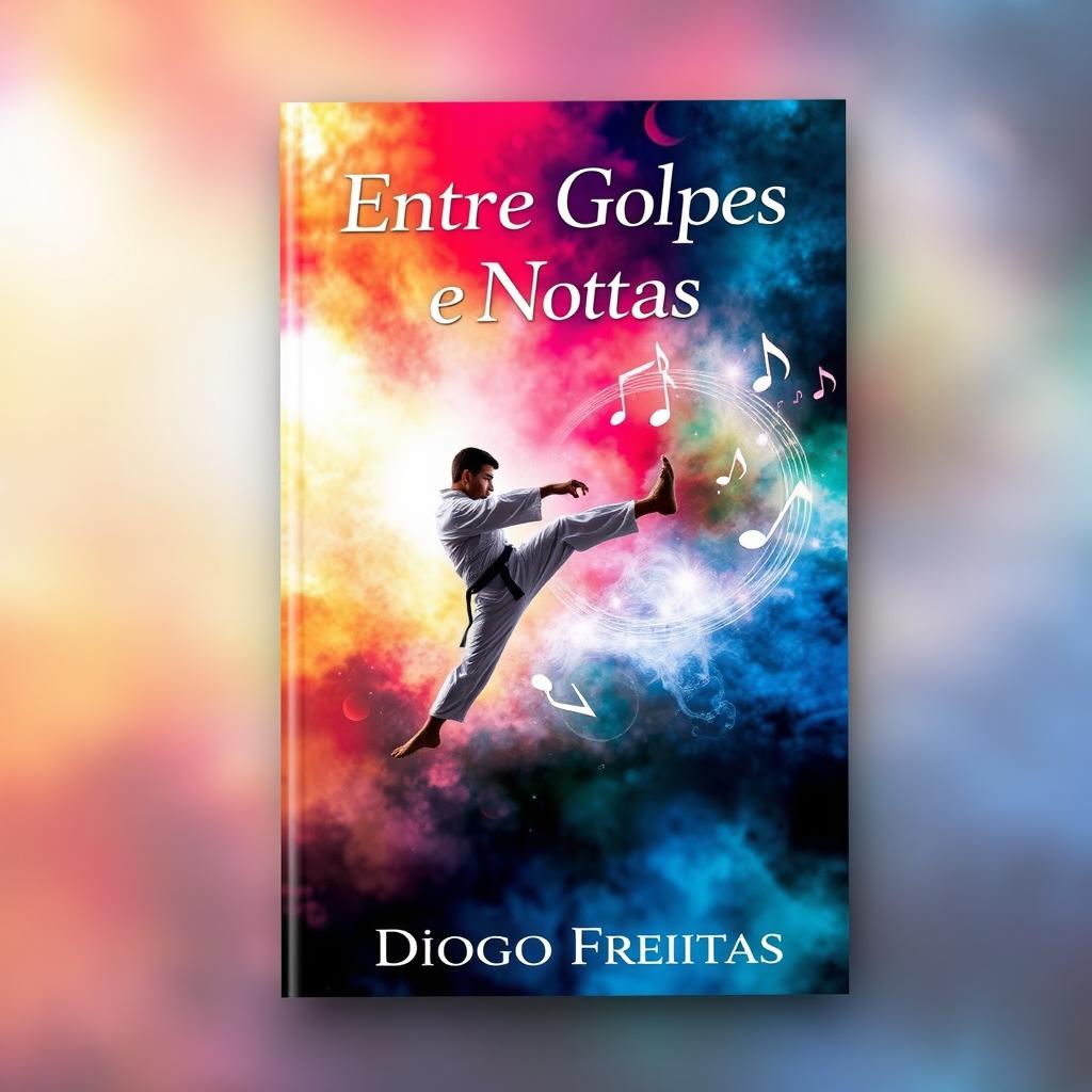 A captivating book cover design for 'Entre Golpes e Notas' by Diogo Freitas