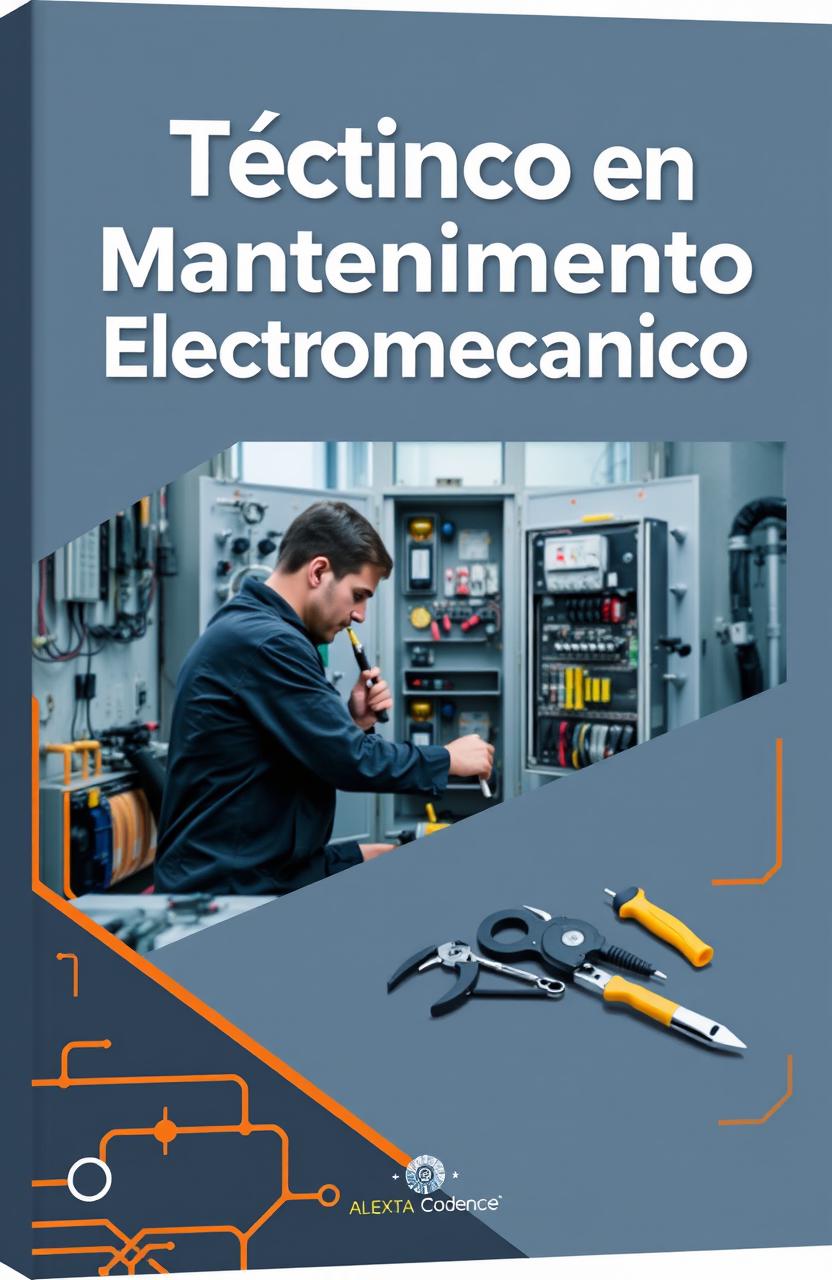 A professional book cover design for 'Técnico en Mantenimiento Electromecánico'