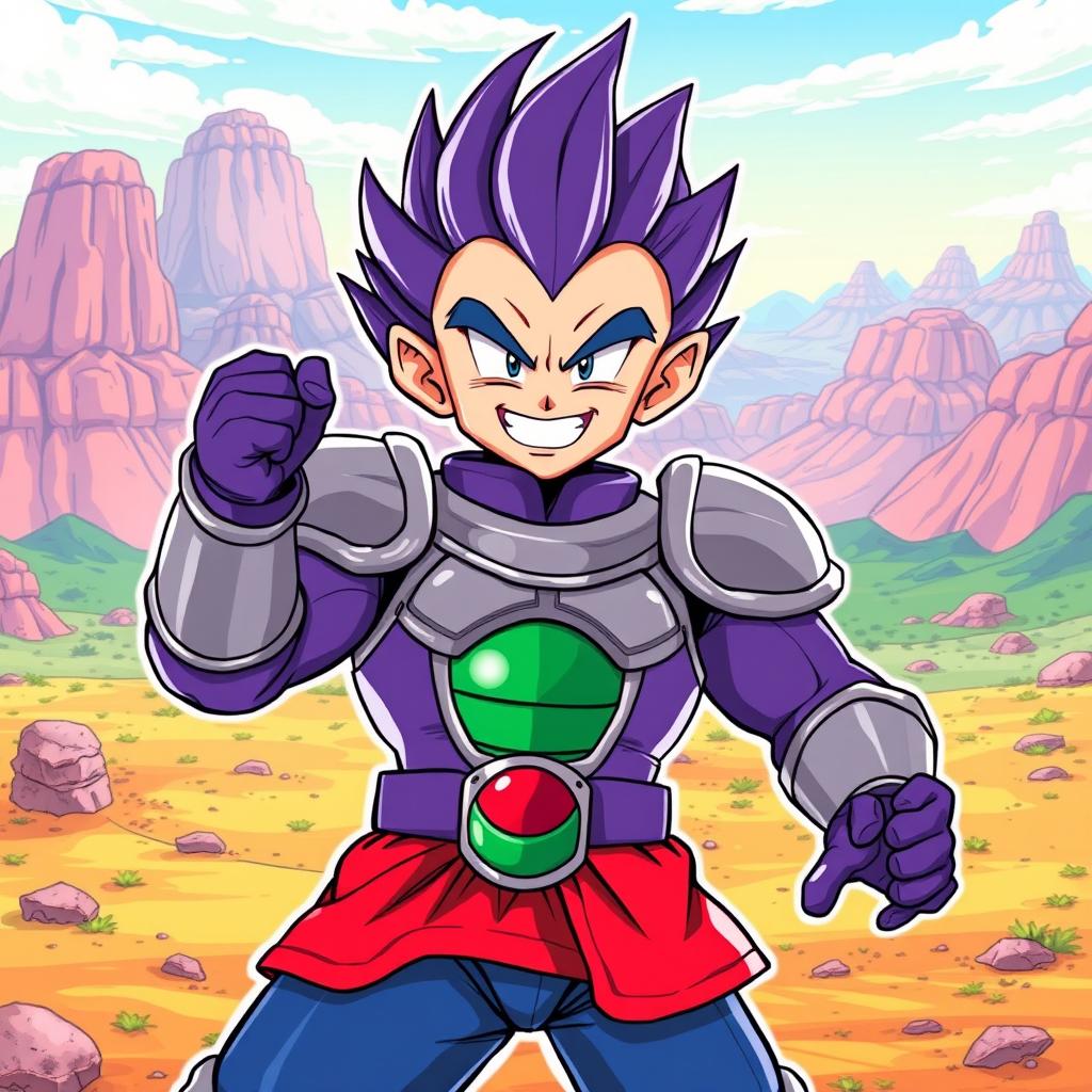 An illustration of Ginyu in Chi-Chi's body, where he has Chi-Chi's physical appearance but wears Ginyu's distinct armor