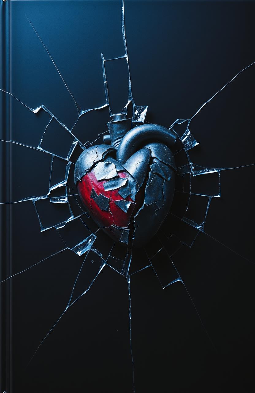An upper black and blue book cover featuring a shattered glass effect