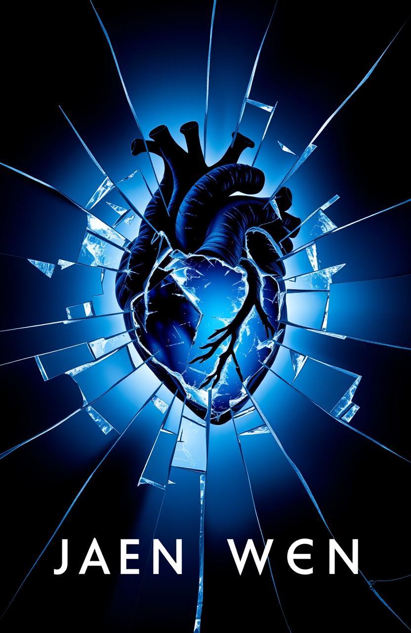 A top book cover design featuring a striking black and blue color scheme with a shattered glass effect