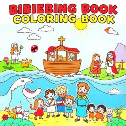 A delightful children's coloring book featuring various biblical stories, illustrated with playful and engaging scenes