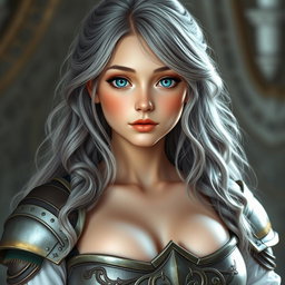 A real life photo of a busty, delicate but athletic girl with a kind personality, depicted as a cleric
