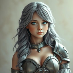 A real-life photograph of a busty, shy, yet athletic cleric girl, showcasing her delicate features and caring personality