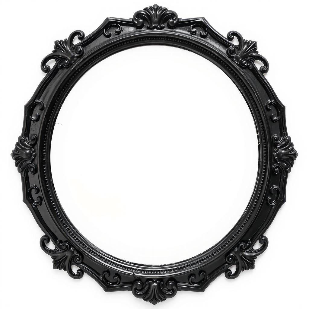 A simple white background with an antique black border mirror centered perfectly
