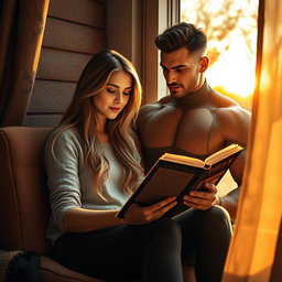 A young woman is seated in a cozy, inviting reading nook, completely absorbed in her novel