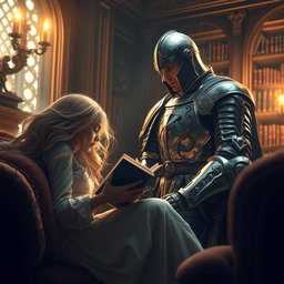 From my perspective, I see a beautiful girl with flowing hair nestled in a warm, inviting corner, deeply engrossed in reading her novel
