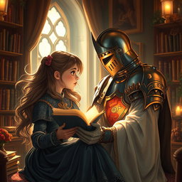 From my perspective, I observe a charming girl with flowing hair lost in a captivating novel, situated in a beautifully decorated reading nook