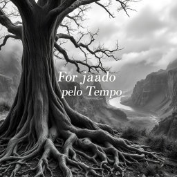 A hyper-realistic black-and-white image of a rugged landscape, featuring an ancient tree with twisted, gnarled roots in the foreground, symbolizing endurance and resilience