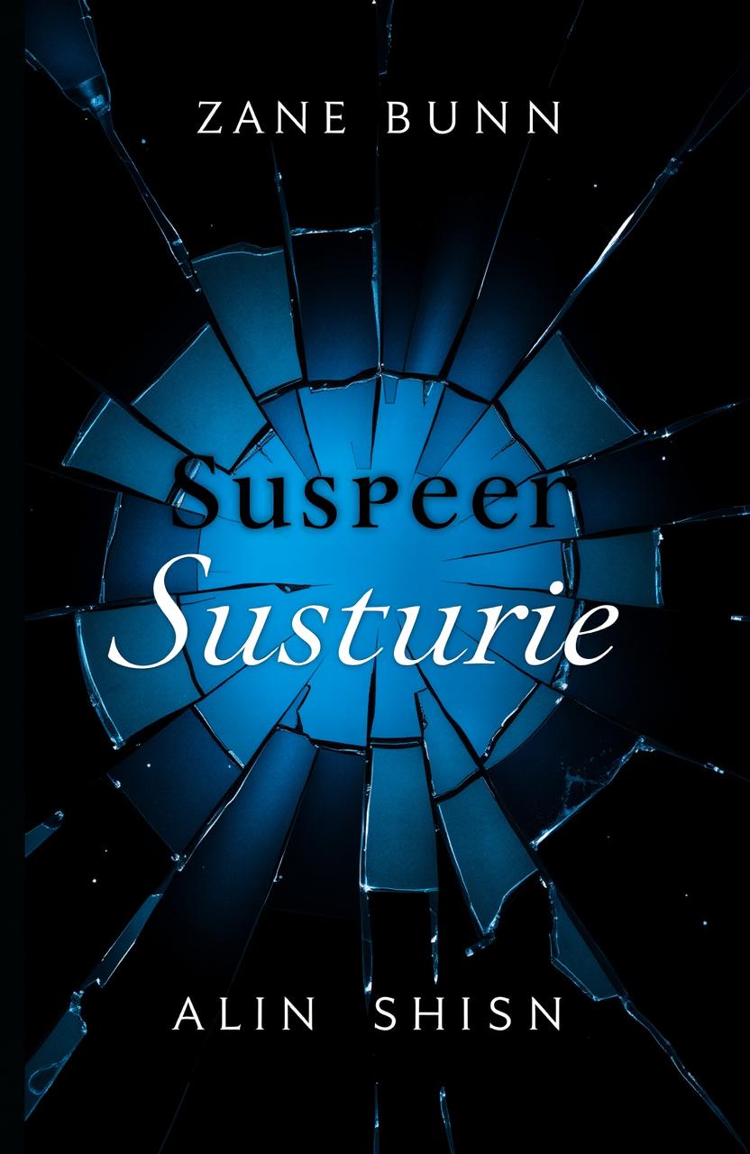 A book cover featuring a black and blue background with a broken glass effect